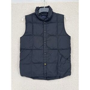 Lands' End Men Size S Down Puffer Vest Black Full Snap Pockets Sleeveless Jacket